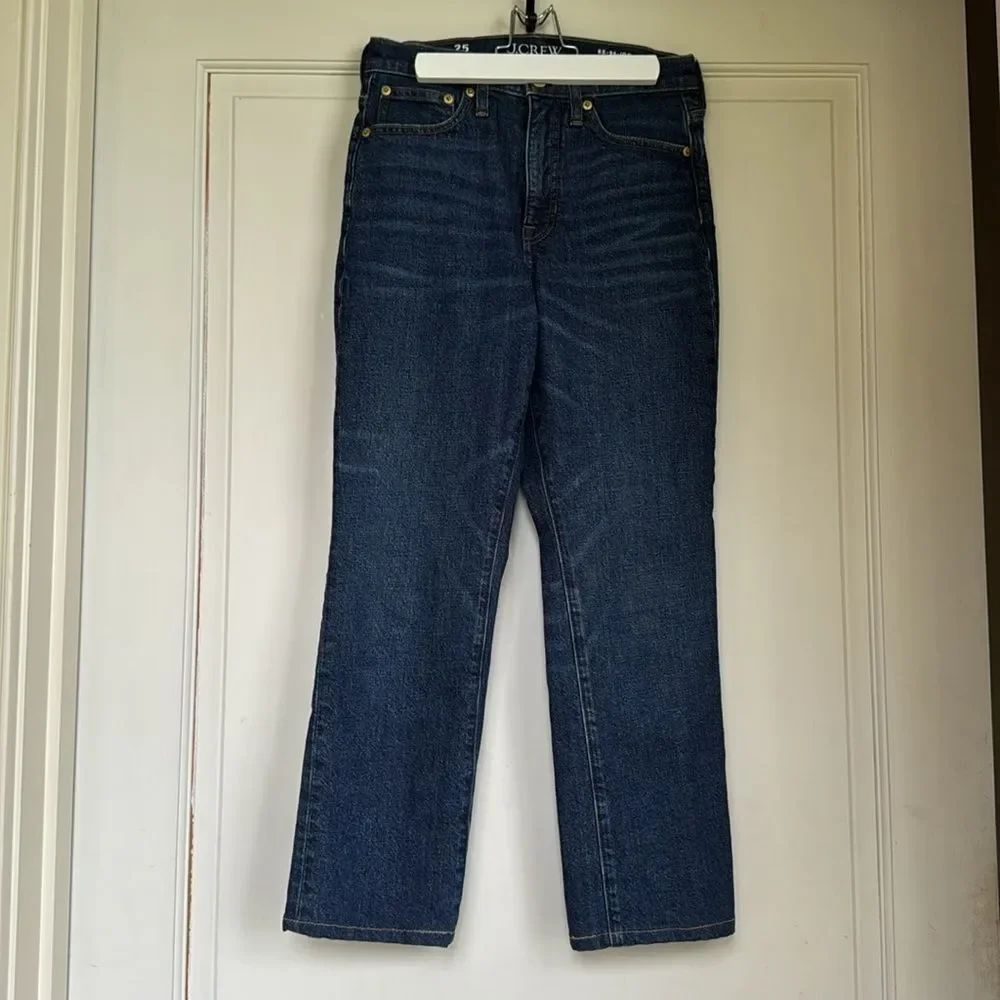 J. Crew Dark Indigo Straight Jeans Cropped, Like New Worn Once